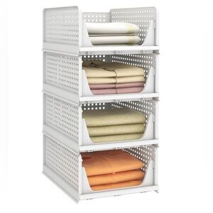 4 pack Stackable Plastic Storage Basket, Foldable Closet Organizers and Storage